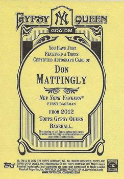 2012 Topps Gypsy Queen - Autographs #GQA-DM Don Mattingly  Back