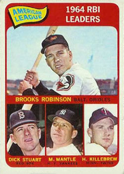 1965 Topps #5 American League 1964 RBI Leaders (Brooks Robinson / Dick Stuart / Mickey Mantle / Harmon Killebrew) Front