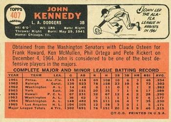 1966 Topps #407 John Kennedy Back