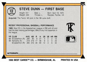 1990 Best #12 Steve Dunn Back