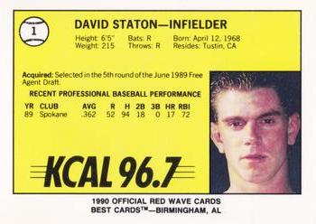 1990 Best Riverside Red Wave #1 Dave Staton  Back