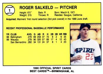 1990 Best San Bernardino Spirit #1 Roger Salkeld  Back