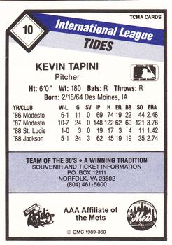 1989 CMC Tidewater Tides #10 Kevin Tapani  Back