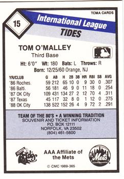 1989 CMC Tidewater Tides #15 Tom O'Malley  Back