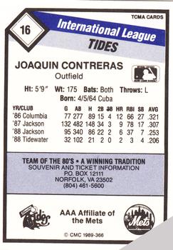 1989 CMC Tidewater Tides #16 Joaquin Contreras  Back