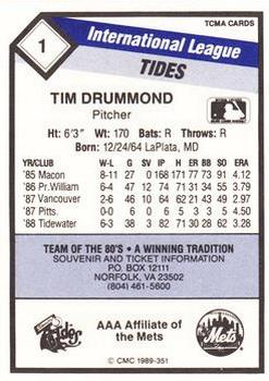 1989 CMC Tidewater Tides #1 Tim Drummond  Back