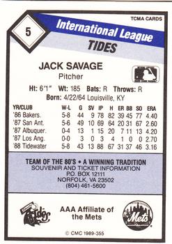 1989 CMC Tidewater Tides #5 Jack Savage  Back