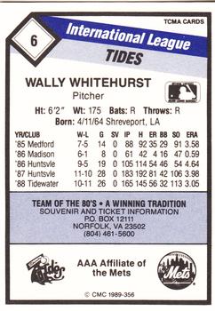 1989 CMC Tidewater Tides #6 Wally Whitehurst  Back