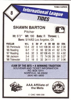 1989 CMC Tidewater Tides #8 Shawn Barton  Back