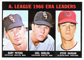 1967 Topps #233 American League 1966 ERA Leaders (Gary Peters / Joel Horlen / Steve Hargan) Front