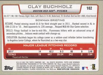 2012 Bowman #102 Clay Buchholz Back