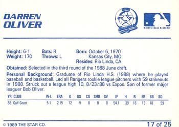 1989 Star Gastonia Rangers #17 Darren Oliver Back
