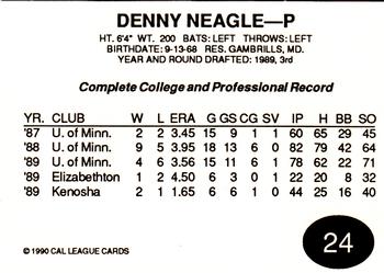 1990 Cal League All-Stars #24 Denny Neagle Back