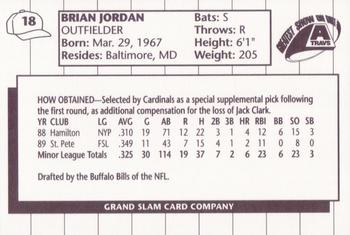 1990 Grand Slam Arkansas Travelers #18 Brian Jordan Back