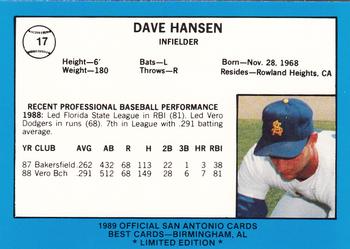 1989 Best San Antonio Missions - Platinum #17 Dave Hansen Back