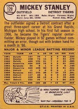 1968 Topps #129 Mickey Stanley Back