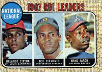 1968 Topps #3 National League 1967 RBI Leaders (Orlando Cepeda / Bob Clemente / Hank Aaron) Front