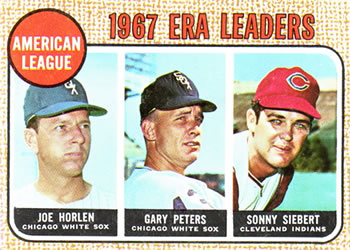 1968 Topps #8 American League 1967 ERA Leaders (Joe Horlen / Gary Peters / Sonny Siebert) Front