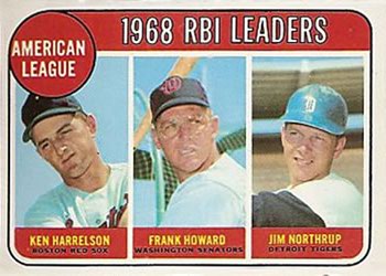 1969 Topps #3 American League 1968 RBI Leaders (Ken Harrelson / Frank Howard / Jim Northrup) Front