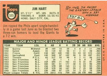 1969 Topps #555 Jim Hart Back