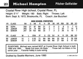 1990 Little Sun High School Prospects #20 Mike Hampton Back