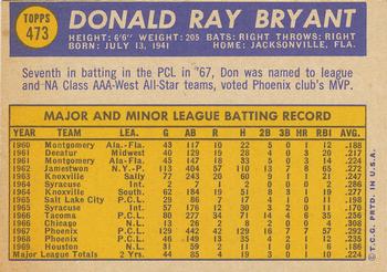 1970 Topps #473 Don Bryant Back