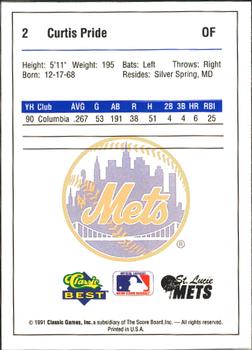 1991 Classic Best St. Lucie Mets #2 Curtis Pride Back