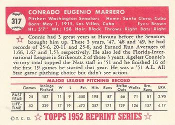 1983 Topps 1952 Reprint Series #317 Connie Marrero Back