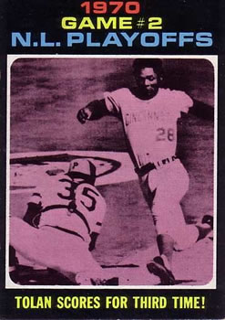 1971 Topps #200 1970 N.L. Playoffs Game 2: Tolan Scores For Third Time! Front