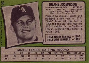 1971 Topps #56 Duane Josephson Back