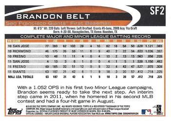 2012 Topps San Francisco Giants #SF2 Brandon Belt Back