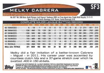 2012 Topps San Francisco Giants #SF3 Melky Cabrera Back