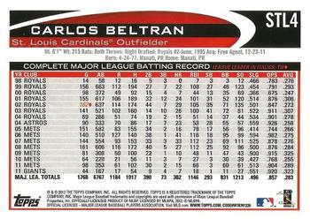 2012 Topps St. Louis Cardinals #STL4 Carlos Beltran Back
