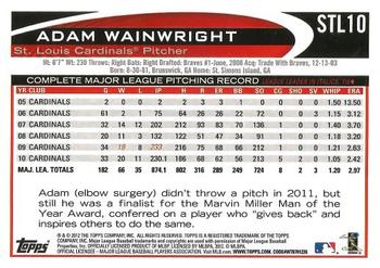 2012 Topps St. Louis Cardinals #STL10 Adam Wainwright Back