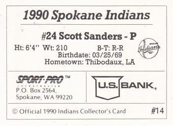 1990 Sport Pro Spokane Indians #14 Scott Sanders Back
