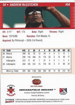 2009 Choice Indianapolis Indians #04 Andrew McCutchen Back