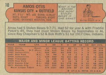 1972 Topps #10 Amos Otis Back