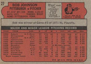 1972 Topps #27 Bob Johnson Back