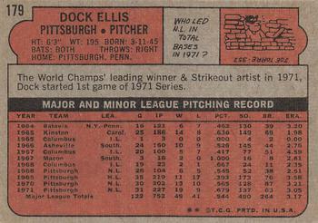 1972 Topps #179 Dock Ellis Back