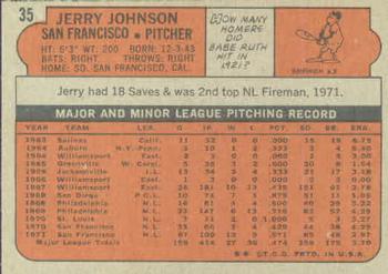 1972 Topps #35 Jerry Johnson Back