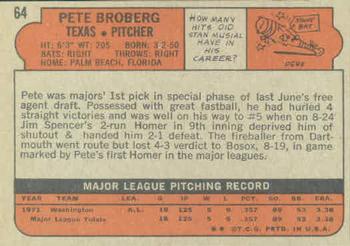 1972 Topps #64 Pete Broberg Back