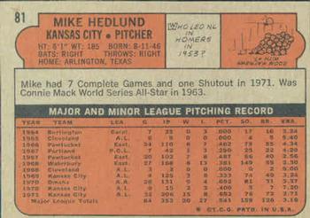 1972 Topps #81 Mike Hedlund Back