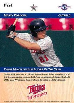1992 Upper Deck Minor League - Player of the Year #PY24 Marty Cordova Back