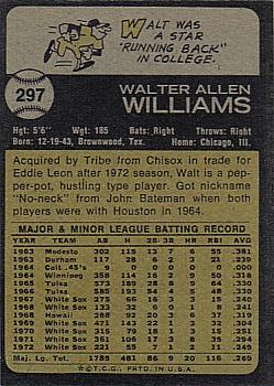 1973 Topps #297 Walt Williams Back