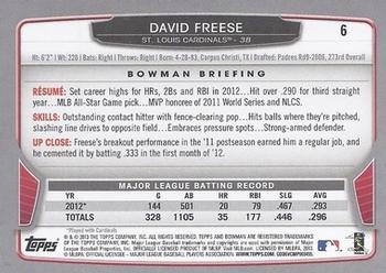 2013 Bowman #6 David Freese Back