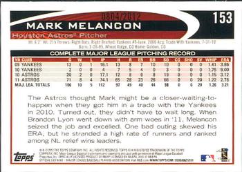 2012 Topps - Gold #153 Mark Melancon Back