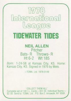 1978 TCMA Tidewater Tides #149 Neil Allen Back