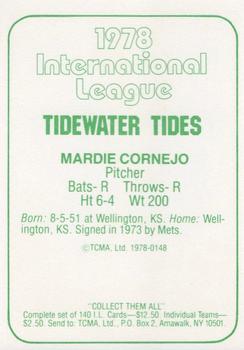 1978 TCMA Tidewater Tides #148 Mardie Cornejo Back
