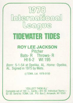 1978 TCMA Tidewater Tides #150 Roy Lee Jackson Back