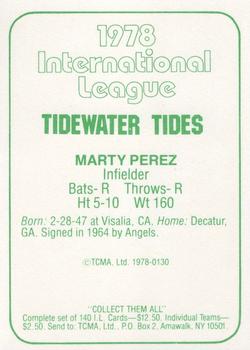 1978 TCMA Tidewater Tides #130 Marty Perez Back